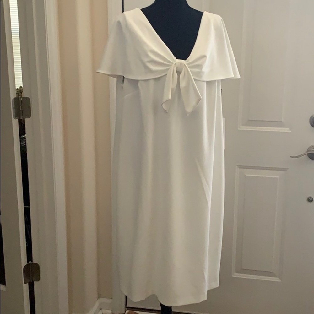 Calvin Klein White Ponte Cape Sleeve Sheath Lined Plus Dress - 20W